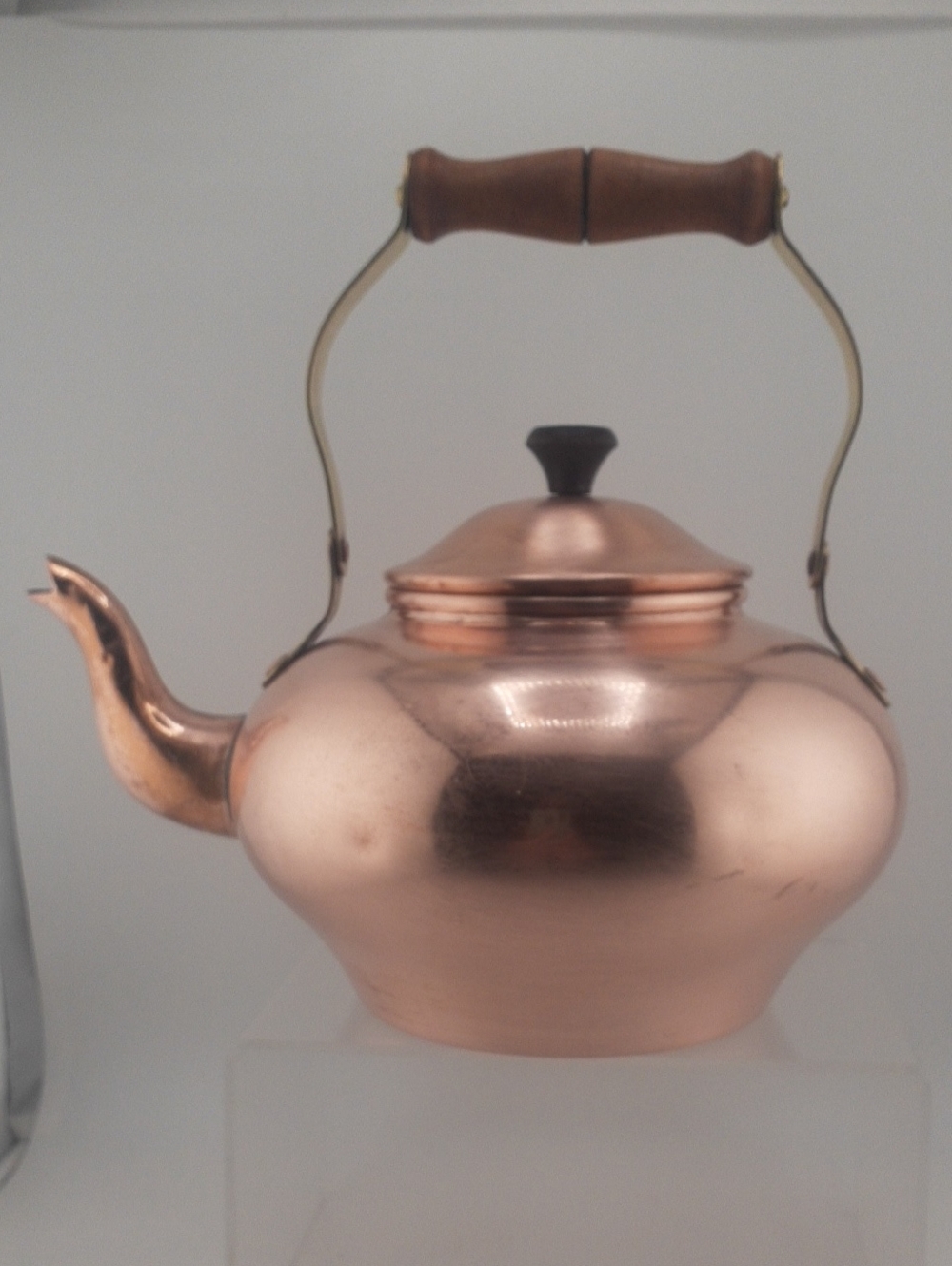 Vintage ODI Portugal Copper Tea Kettle With Brass Wood Handle